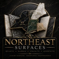 Northeast Surfaces logo — luxury quartz, marble, granite, and quartzite countertops in CT, RI, MA, and NY