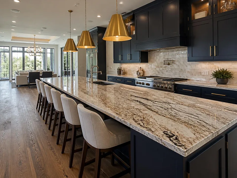 An entertainer's island, twelve feet unbroken — completed Exotic Granite installation in Westport, CT
